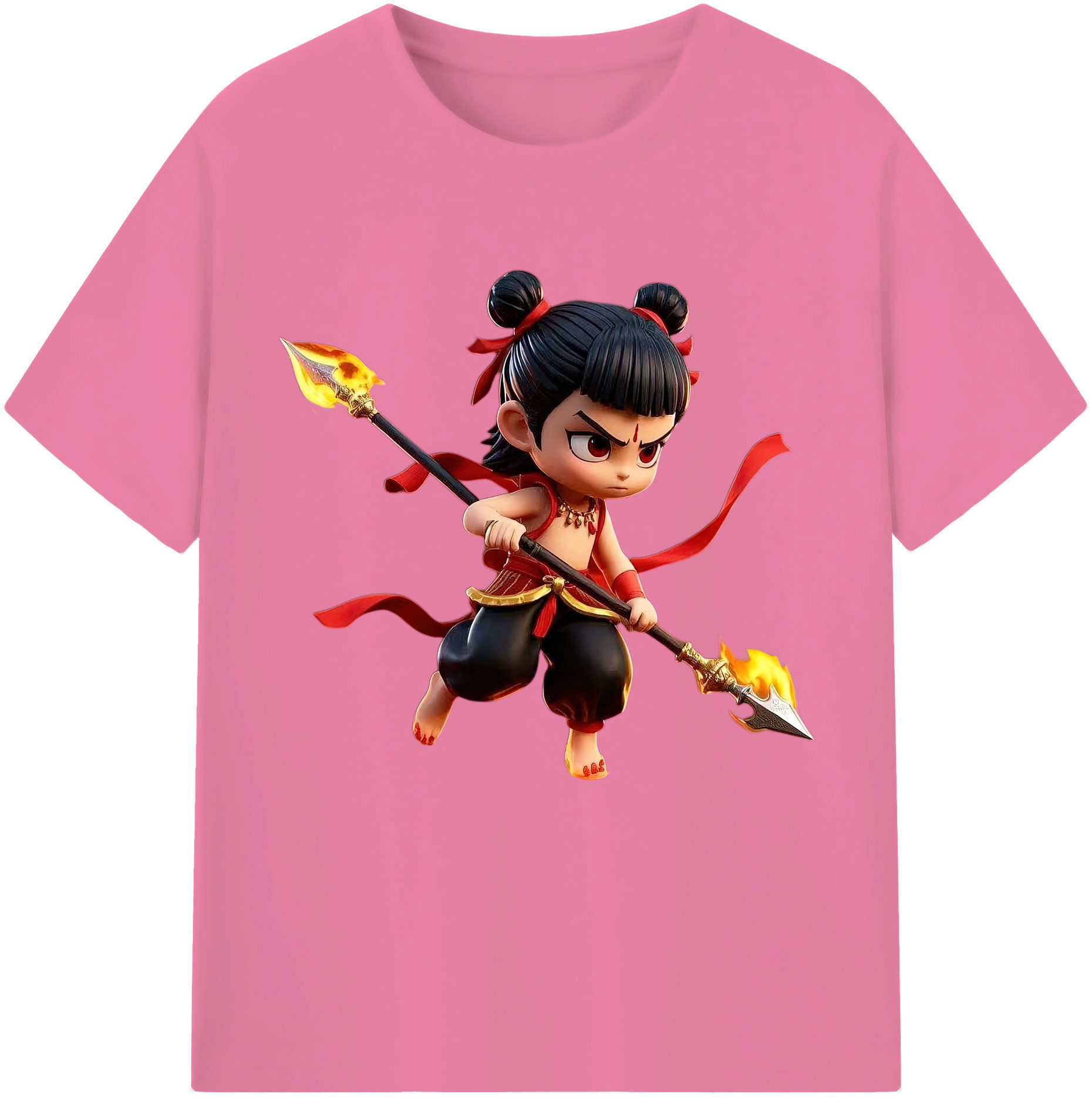 （画像用） Ne Zha 2 ナタ 魔童の大暴れ 綿100％半袖Tシャツ（フロントプリント）